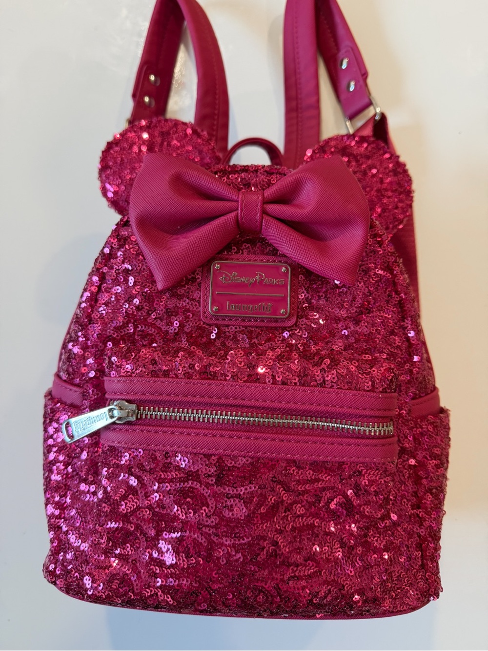Disney Parks Loungefly Minnie Mouse Magenta Sequin Mini Backpack